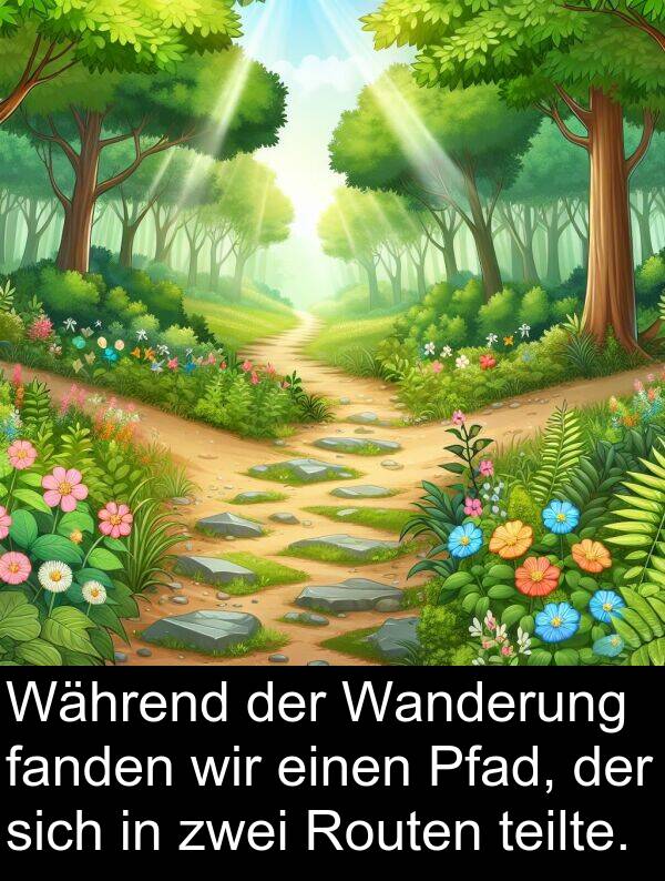 fanden: Während der Wanderung fanden wir einen Pfad, der sich in zwei Routen teilte.