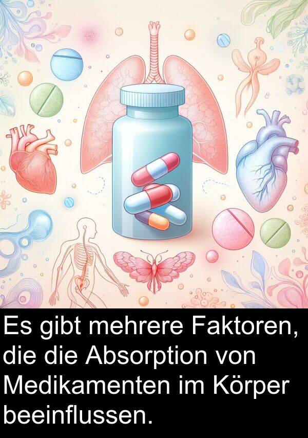 Faktoren: Es gibt mehrere Faktoren, die die Absorption von Medikamenten im Körper beeinflussen.