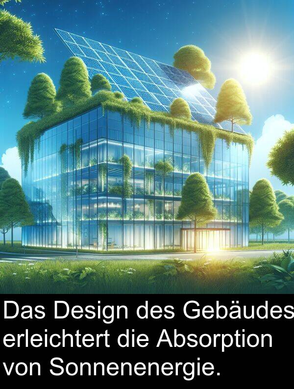 Gebäudes: Das Design des Gebäudes erleichtert die Absorption von Sonnenenergie.