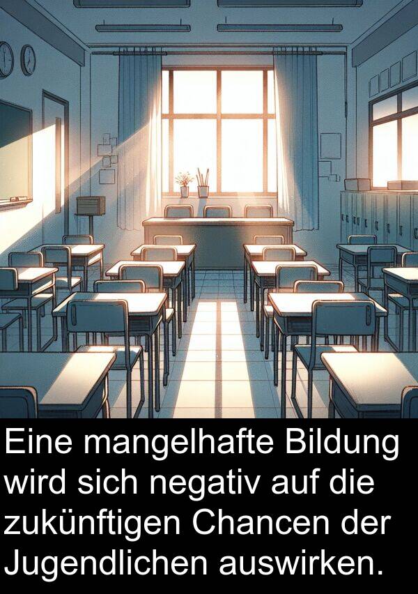 mangelhafte: Eine mangelhafte Bildung wird sich negativ auf die zukünftigen Chancen der Jugendlichen auswirken.