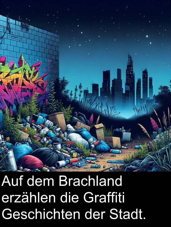 Stadt: Auf dem Brachland erzählen die Graffiti Geschichten der Stadt.
