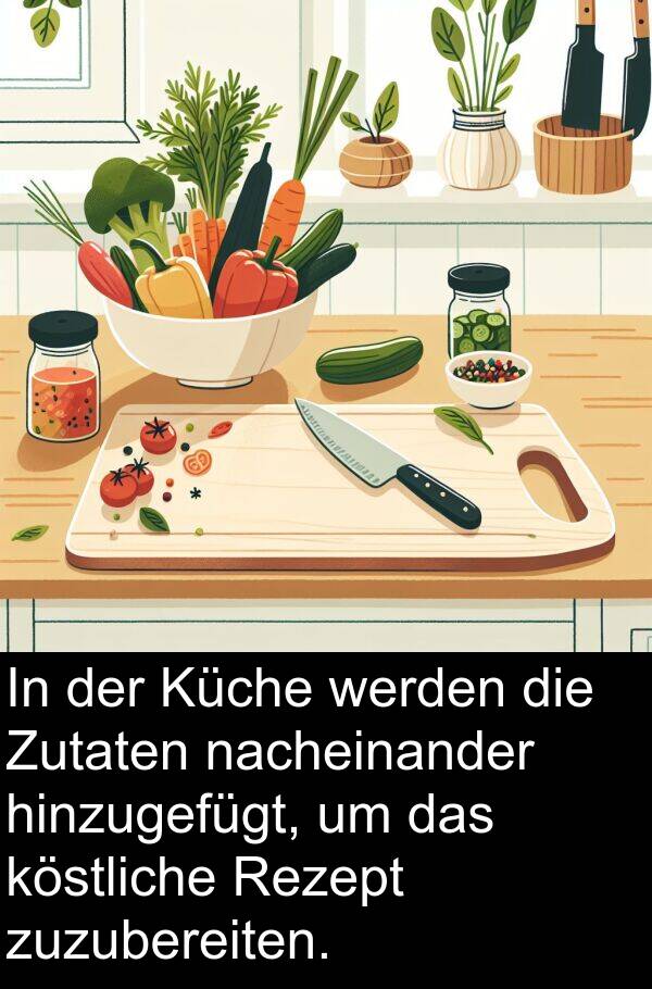 Rezept: In der Küche werden die Zutaten nacheinander hinzugefügt, um das köstliche Rezept zuzubereiten.
