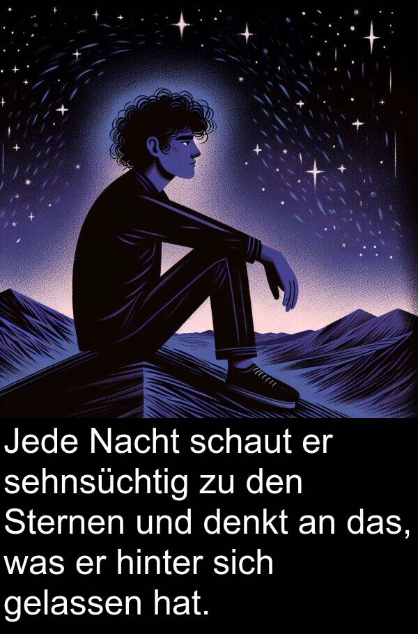 Jede: Jede Nacht schaut er sehnsüchtig zu den Sternen und denkt an das, was er hinter sich gelassen hat.