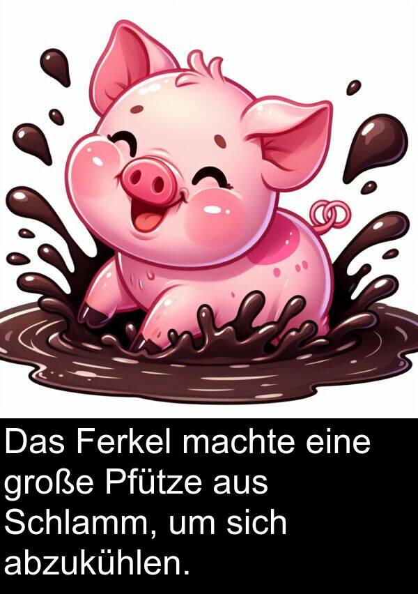 Ferkel: Das Ferkel machte eine große Pfütze aus Schlamm, um sich abzukühlen.