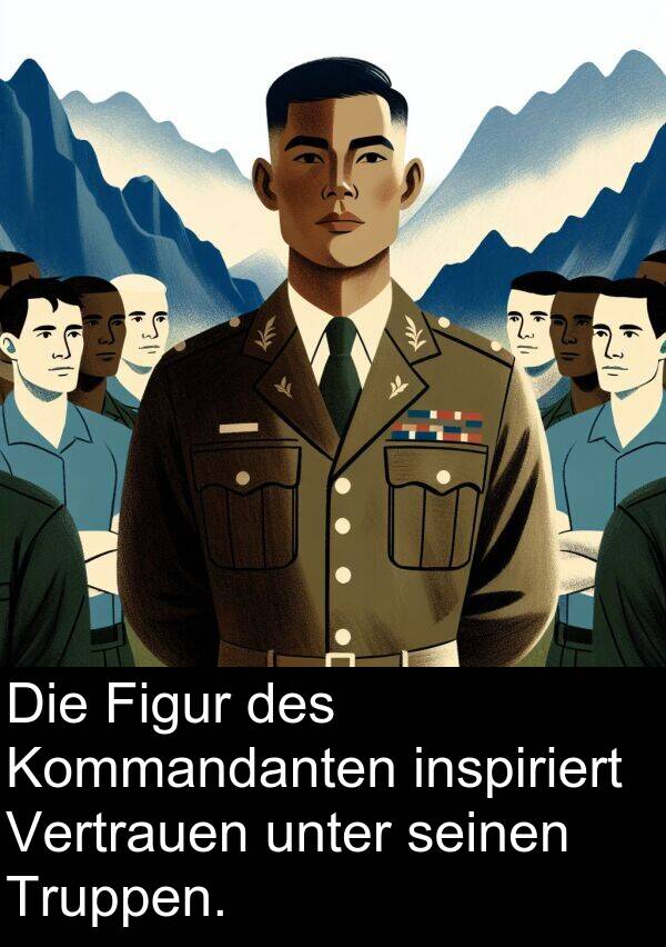 unter: Die Figur des Kommandanten inspiriert Vertrauen unter seinen Truppen.