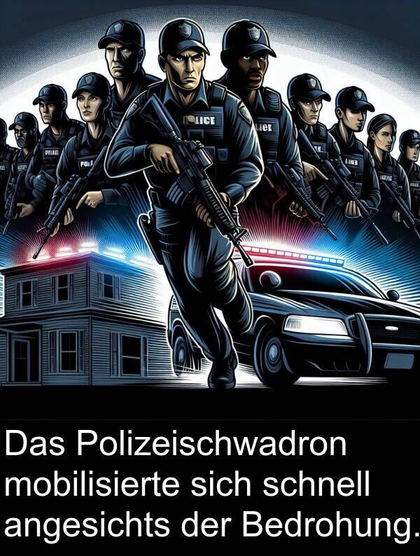 Polizeischwadron: Das Polizeischwadron mobilisierte sich schnell angesichts der Bedrohung.