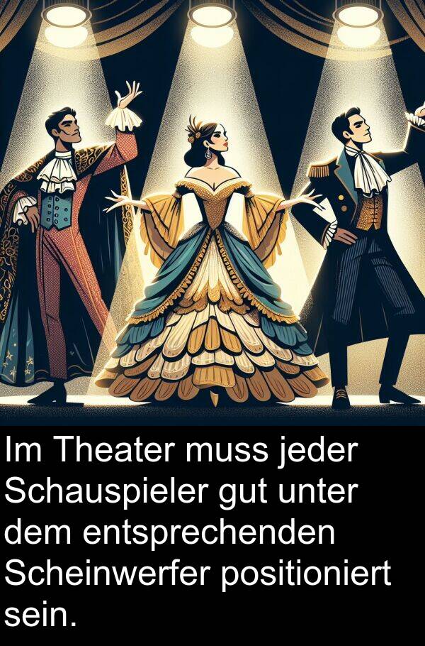 unter: Im Theater muss jeder Schauspieler gut unter dem entsprechenden Scheinwerfer positioniert sein.
