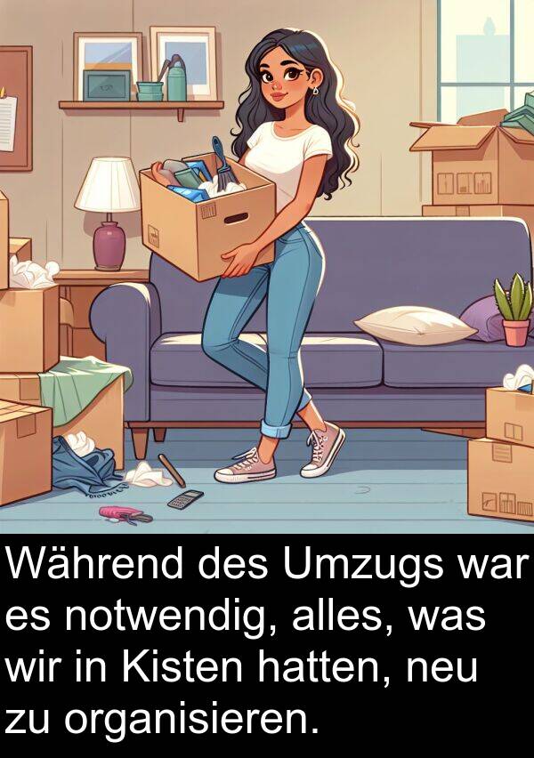 notwendig: Während des Umzugs war es notwendig, alles, was wir in Kisten hatten, neu zu organisieren.