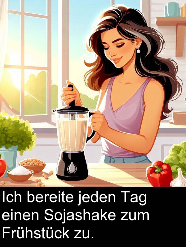 Frühstück: Ich bereite jeden Tag einen Sojashake zum Frühstück zu.