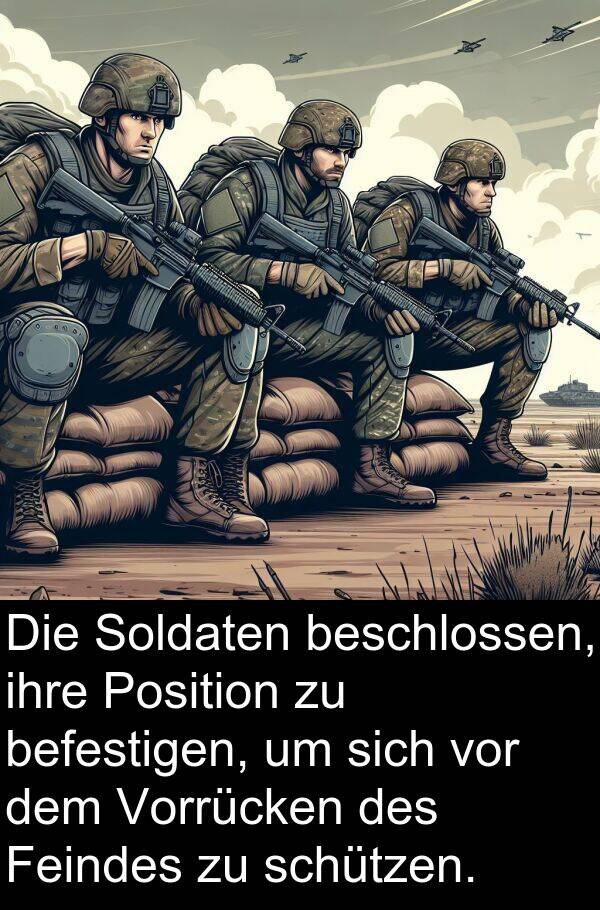 Feindes: Die Soldaten beschlossen, ihre Position zu befestigen, um sich vor dem Vorrücken des Feindes zu schützen.