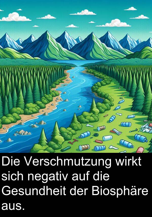 wirkt: Die Verschmutzung wirkt sich negativ auf die Gesundheit der Biosphäre aus.