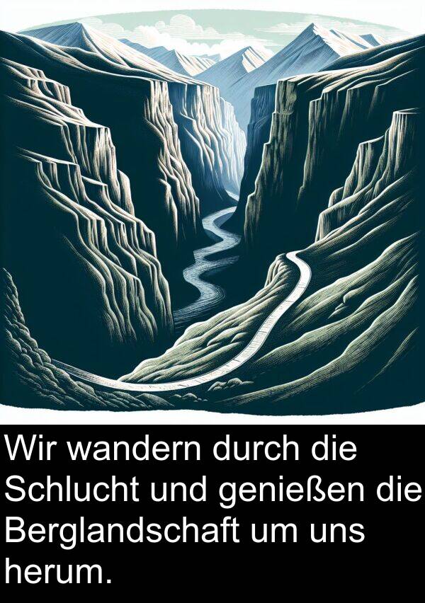 wandern: Wir wandern durch die Schlucht und genießen die Berglandschaft um uns herum.