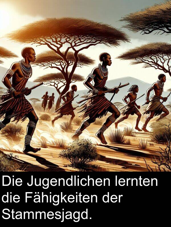 Fähigkeiten: Die Jugendlichen lernten die Fähigkeiten der Stammesjagd.