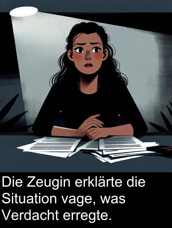 Situation: Die Zeugin erklärte die Situation vage, was Verdacht erregte.