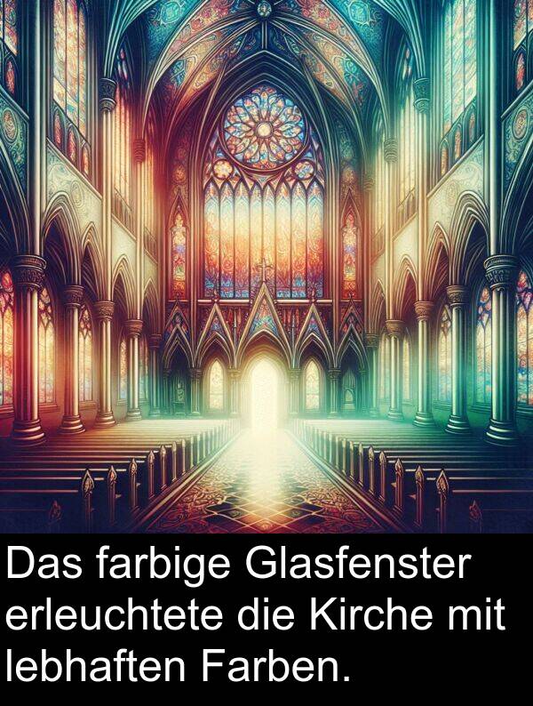 Farben: Das farbige Glasfenster erleuchtete die Kirche mit lebhaften Farben.