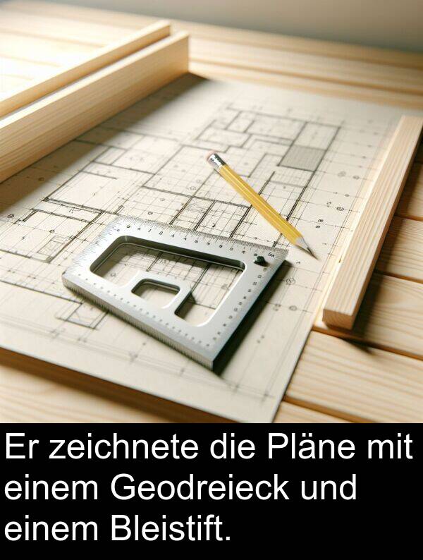 Bleistift: Er zeichnete die Pläne mit einem Geodreieck und einem Bleistift.