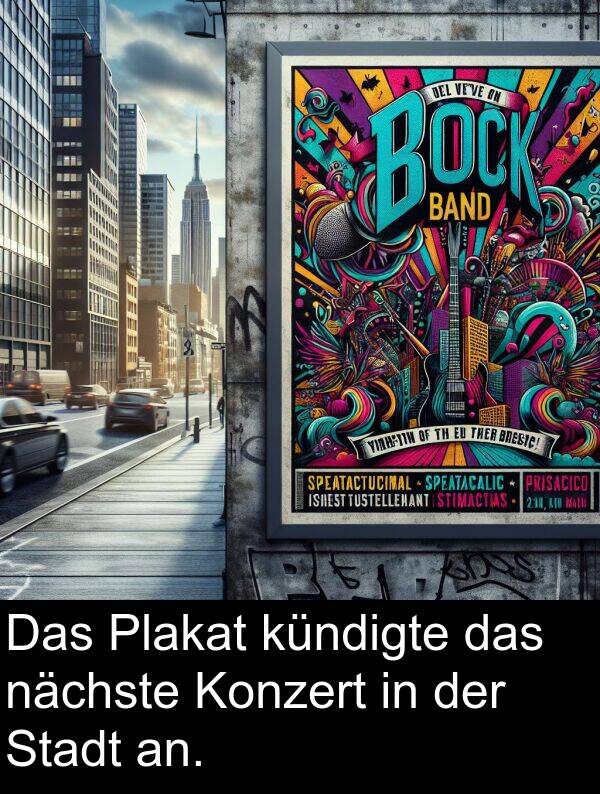 Plakat: Das Plakat kündigte das nächste Konzert in der Stadt an.