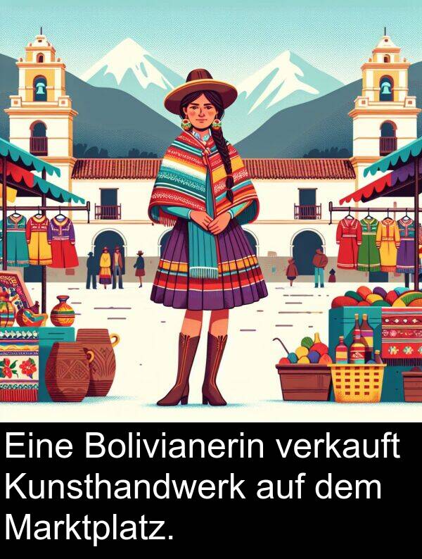 Kunsthandwerk: Eine Bolivianerin verkauft Kunsthandwerk auf dem Marktplatz.