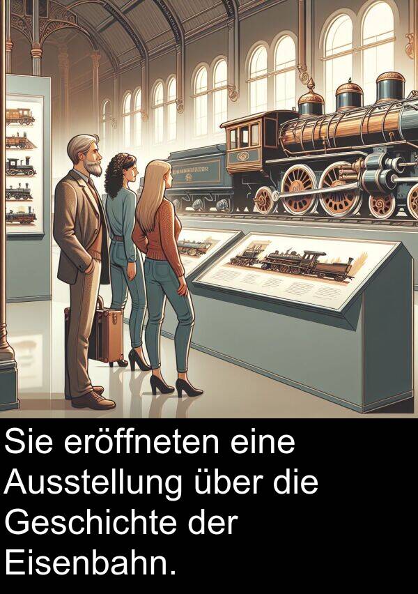 eröffneten: Sie eröffneten eine Ausstellung über die Geschichte der Eisenbahn.