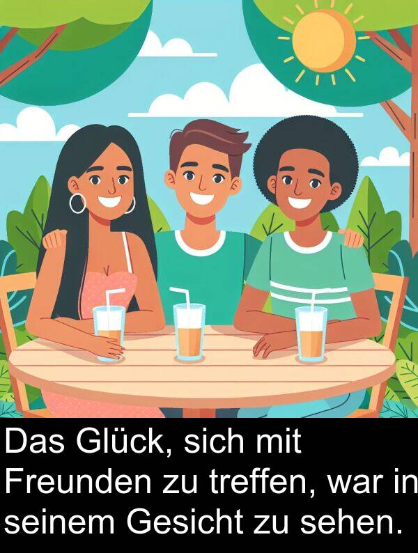treffen: Das Glück, sich mit Freunden zu treffen, war in seinem Gesicht zu sehen.