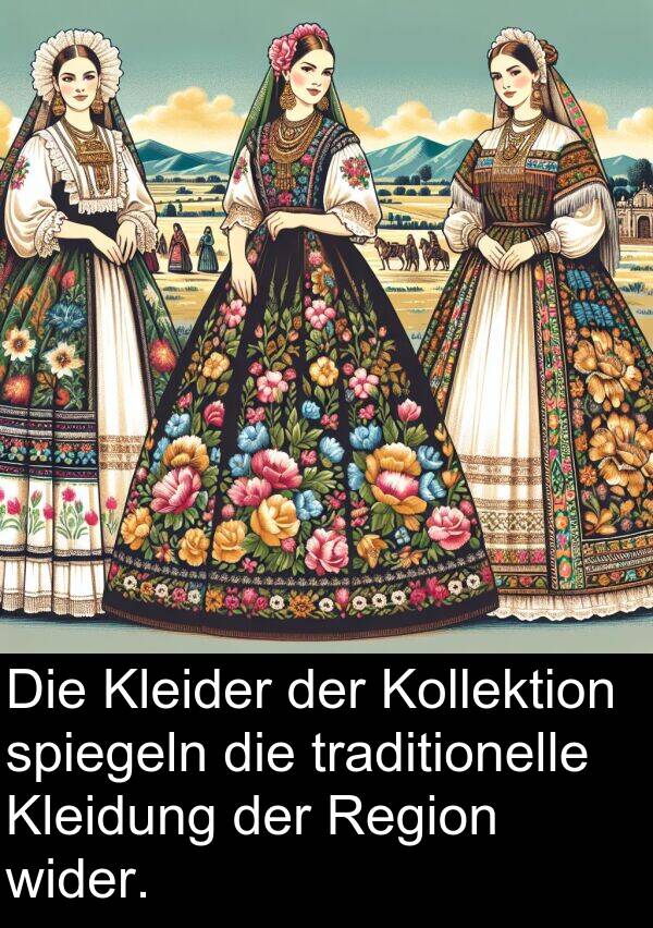 spiegeln: Die Kleider der Kollektion spiegeln die traditionelle Kleidung der Region wider.