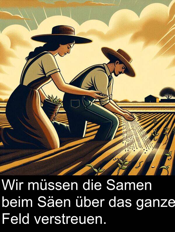 Feld: Wir müssen die Samen beim Säen über das ganze Feld verstreuen.