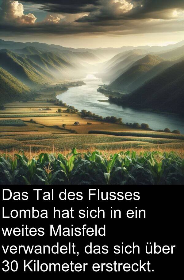 Tal: Das Tal des Flusses Lomba hat sich in ein weites Maisfeld verwandelt, das sich über 30 Kilometer erstreckt.