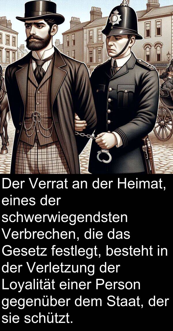 festlegt: Der Verrat an der Heimat, eines der schwerwiegendsten Verbrechen, die das Gesetz festlegt, besteht in der Verletzung der Loyalität einer Person gegenüber dem Staat, der sie schützt.