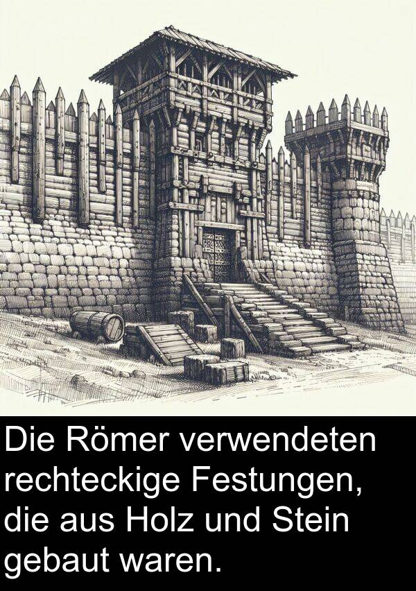 Festungen: Die Römer verwendeten rechteckige Festungen, die aus Holz und Stein gebaut waren.