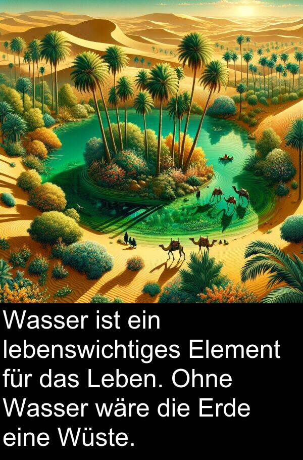 Wüste: Wasser ist ein lebenswichtiges Element für das Leben. Ohne Wasser wäre die Erde eine Wüste.