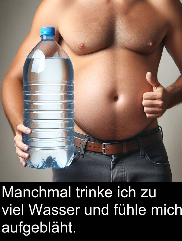 fühle: Manchmal trinke ich zu viel Wasser und fühle mich aufgebläht.