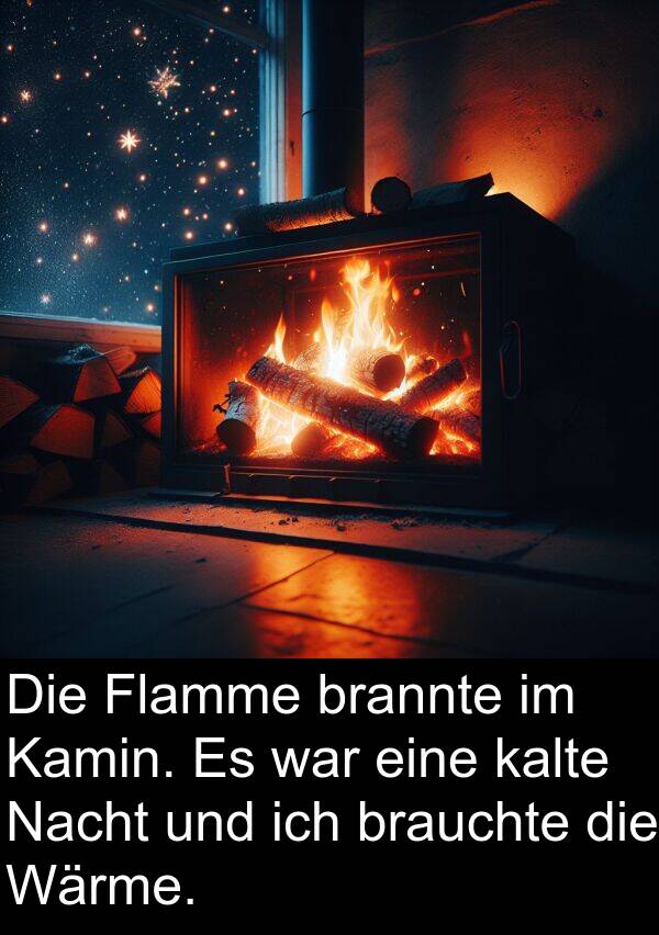 Wärme: Die Flamme brannte im Kamin. Es war eine kalte Nacht und ich brauchte die Wärme.