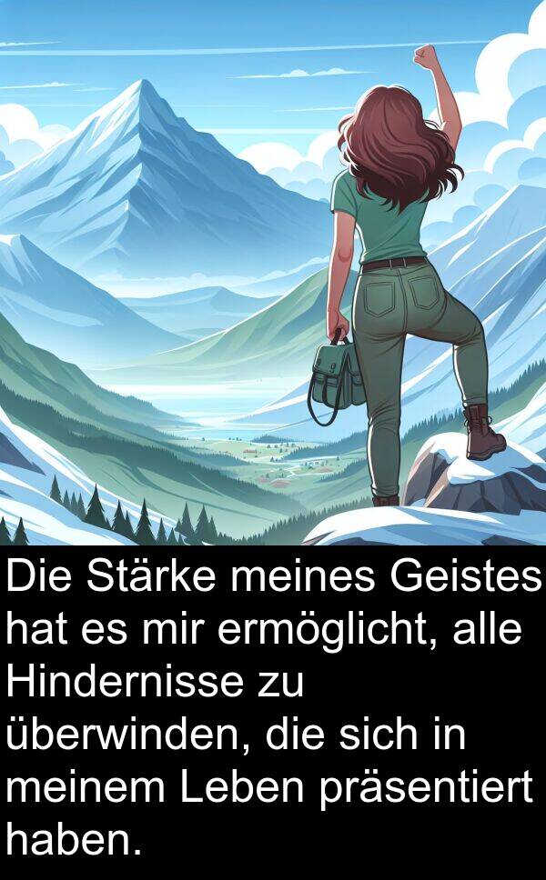 präsentiert: Die Stärke meines Geistes hat es mir ermöglicht, alle Hindernisse zu überwinden, die sich in meinem Leben präsentiert haben.