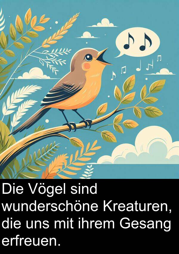 uns: Die Vögel sind wunderschöne Kreaturen, die uns mit ihrem Gesang erfreuen.