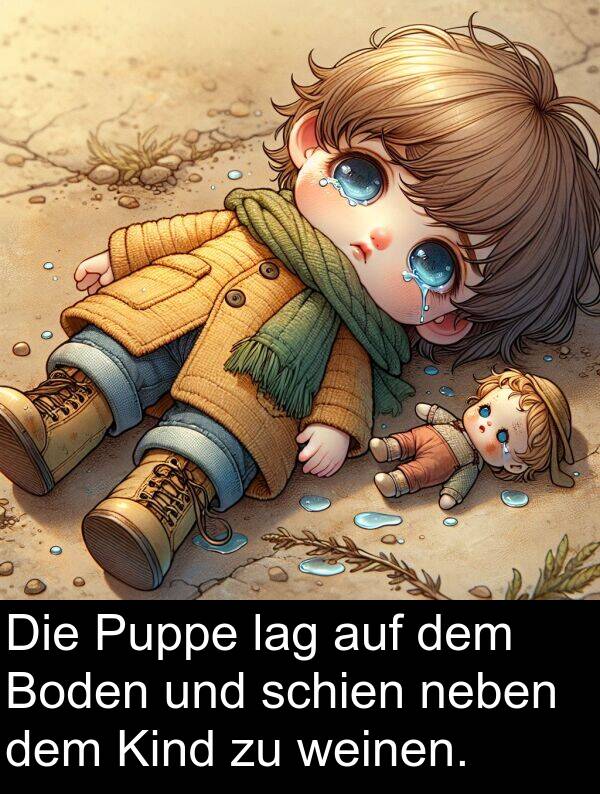 Puppe: Die Puppe lag auf dem Boden und schien neben dem Kind zu weinen.