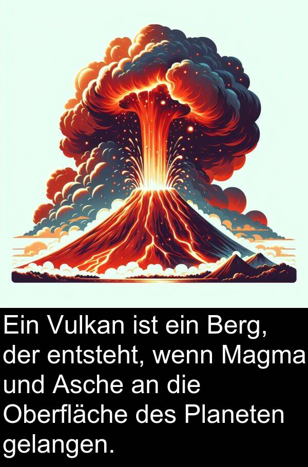 Planeten: Ein Vulkan ist ein Berg, der entsteht, wenn Magma und Asche an die Oberfläche des Planeten gelangen.