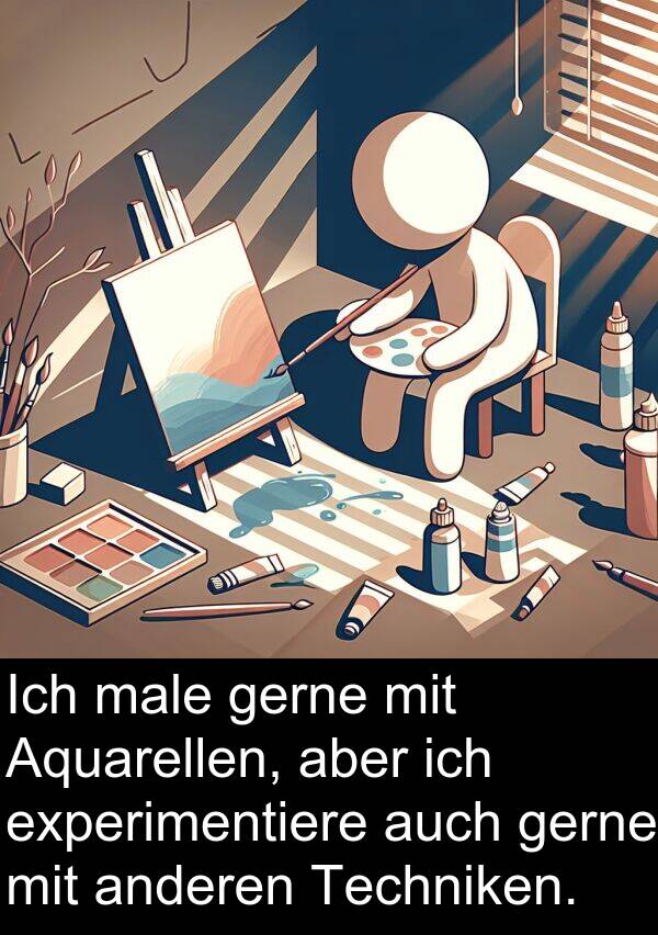 male: Ich male gerne mit Aquarellen, aber ich experimentiere auch gerne mit anderen Techniken.