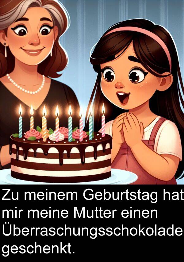 Überraschungsschokoladenkuchen: Zu meinem Geburtstag hat mir meine Mutter einen Überraschungsschokoladenkuchen geschenkt.