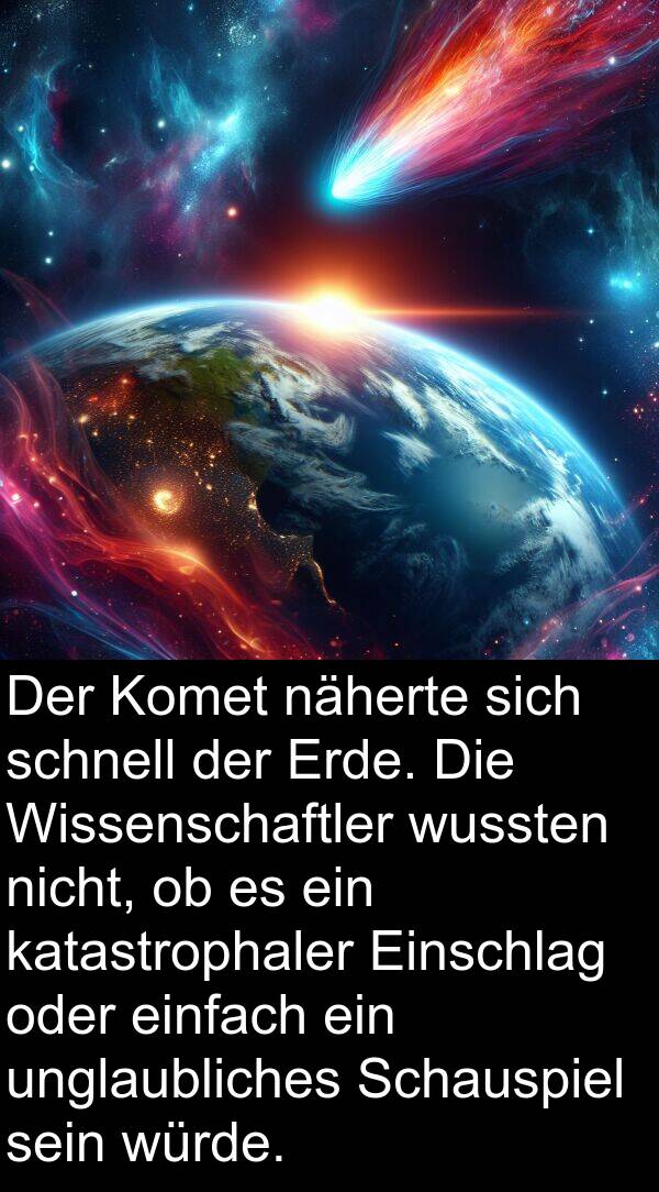 Schauspiel: Der Komet näherte sich schnell der Erde. Die Wissenschaftler wussten nicht, ob es ein katastrophaler Einschlag oder einfach ein unglaubliches Schauspiel sein würde.
