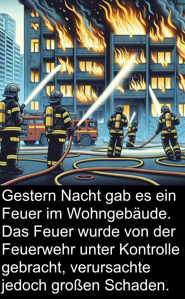 jedoch: Gestern Nacht gab es ein Feuer im Wohngebäude. Das Feuer wurde von der Feuerwehr unter Kontrolle gebracht, verursachte jedoch großen Schaden.