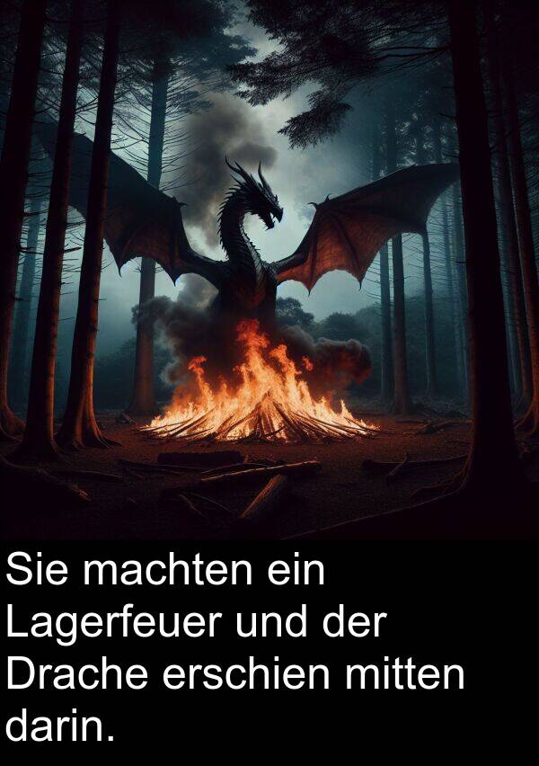 darin: Sie machten ein Lagerfeuer und der Drache erschien mitten darin.