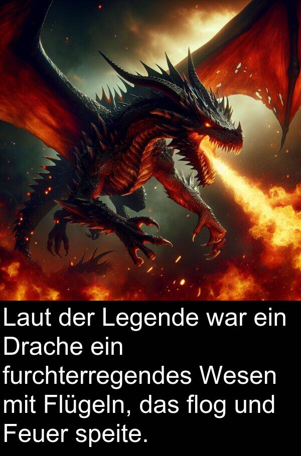 Drache: Laut der Legende war ein Drache ein furchterregendes Wesen mit Flügeln, das flog und Feuer speite.