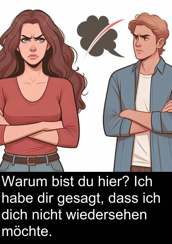 wiedersehen: Warum bist du hier? Ich habe dir gesagt, dass ich dich nicht wiedersehen möchte.