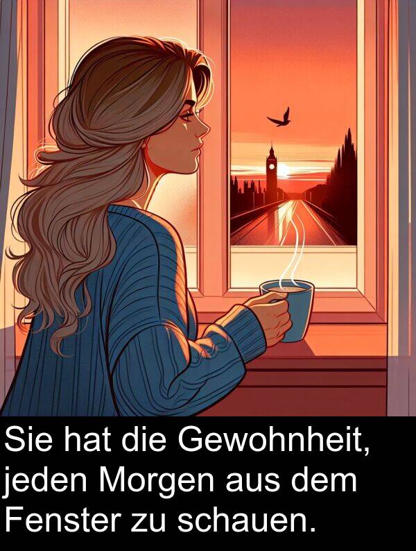 Fenster: Sie hat die Gewohnheit, jeden Morgen aus dem Fenster zu schauen.