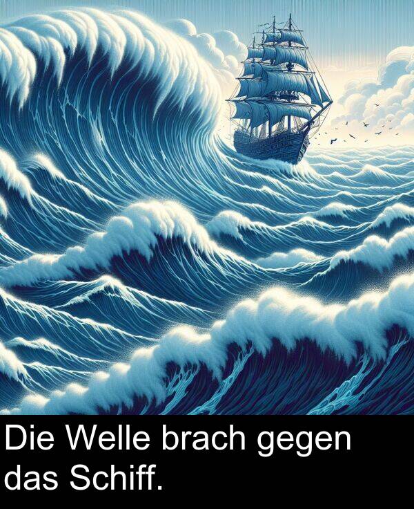 das: Die Welle brach gegen das Schiff.