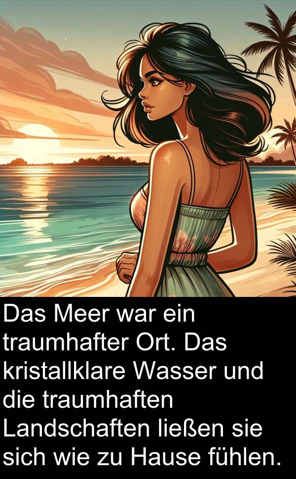Landschaften: Das Meer war ein traumhafter Ort. Das kristallklare Wasser und die traumhaften Landschaften ließen sie sich wie zu Hause fühlen.