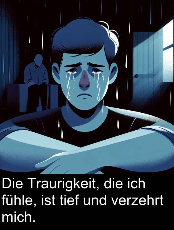 fühle: Die Traurigkeit, die ich fühle, ist tief und verzehrt mich.