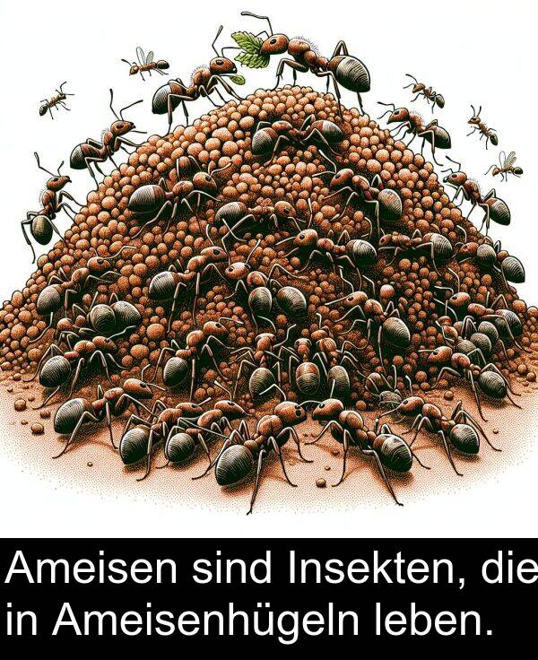 leben: Ameisen sind Insekten, die in Ameisenhügeln leben.