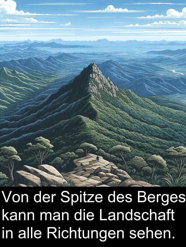 man: Von der Spitze des Berges kann man die Landschaft in alle Richtungen sehen.