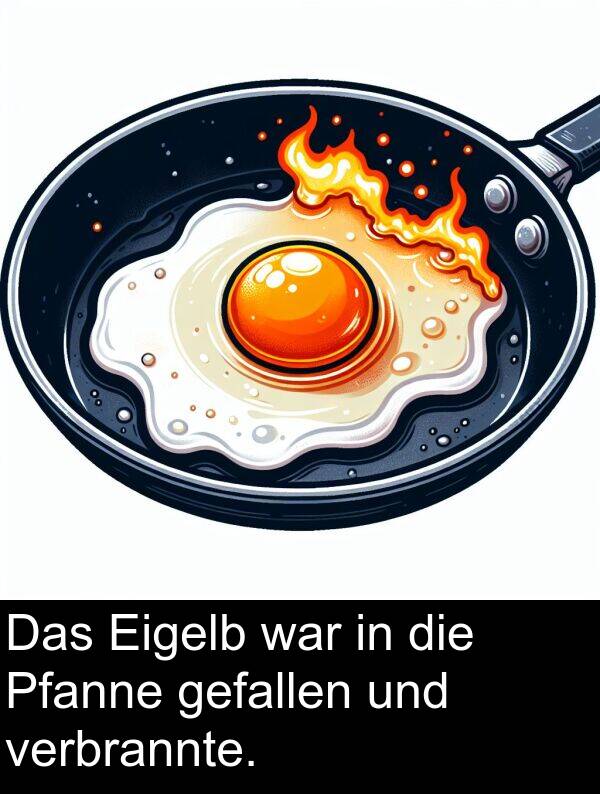 verbrannte: Das Eigelb war in die Pfanne gefallen und verbrannte.